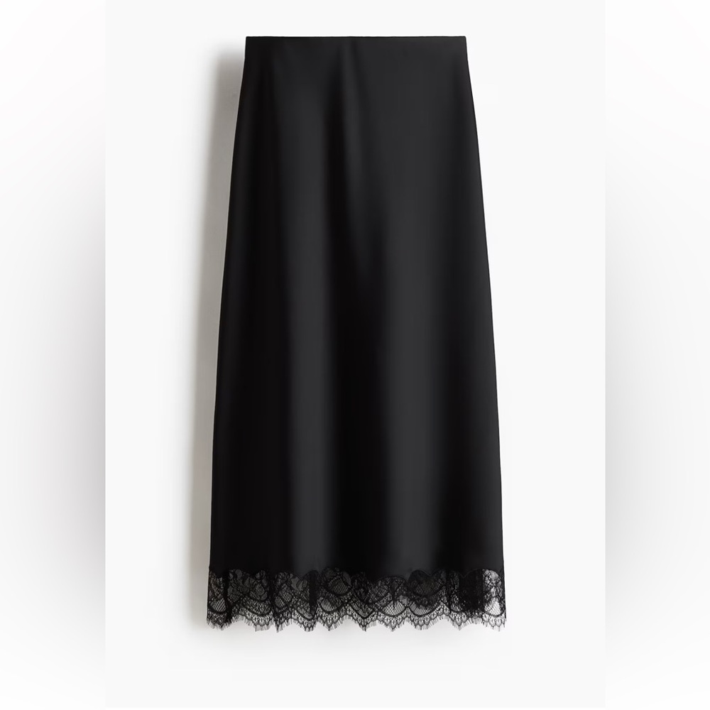 H&M Black Lace Trim Satin Skirt NWT